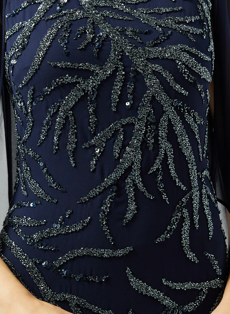 Namshi x  Bead Embellished Evening Gown with Cape Sleeves for Women | Best Price UAE